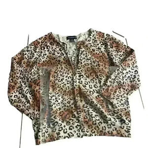 Vtg Y2K Spenser Jeremy Women L Silk‎ Blend Cheetah Animal Print Cardigan Sequin